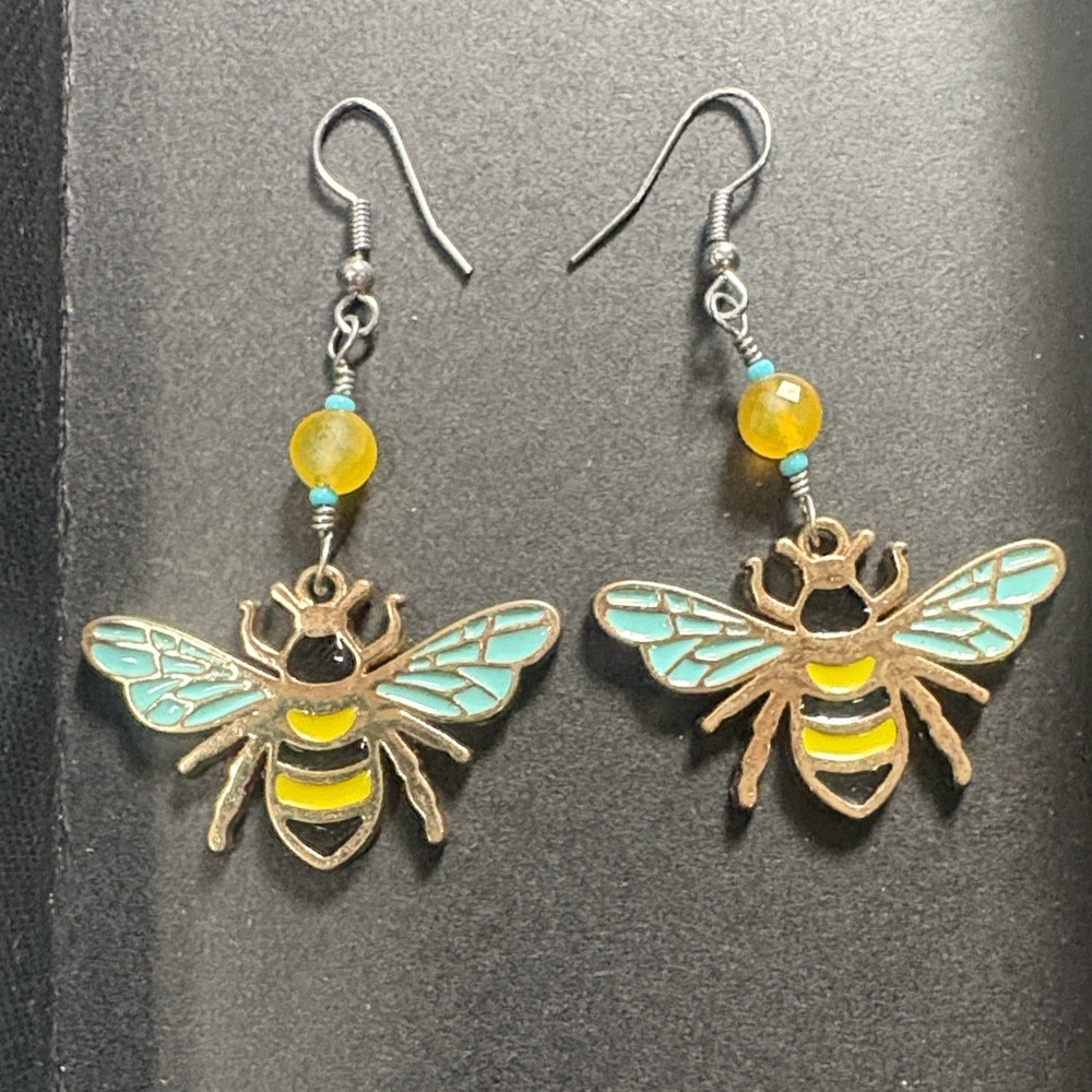 Queen Bee Design Earrings with Citrine and Turquoise Accents